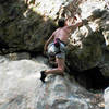 Myke Komarnitsky at the difficult crux roof.