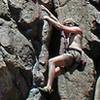 Myke Komarnitsky working the lower arete, a slight overhang.