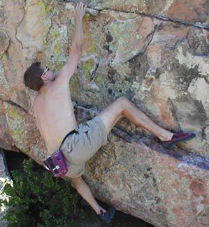 Myke Komarnitsky milking the sloping ledge.