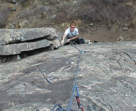 Ben Mottinger works around the crux of this short pitch.