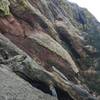 The start of the SW Face. The big fallen tree is a distinctive landmark.