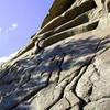 Cozyhang, as seen from the start, looking up towards the slab (first belay station).<br>
<br>
Photographer: Curtis Bullock