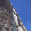 Eric Everson on Yellow Wall on the Diamond. This is the easy pitch above Crossover Ledge.