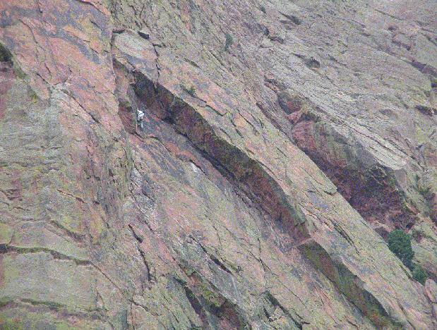 Unknown climber below the overhang. Photo taken Sep 2001, by Stacy Bender.