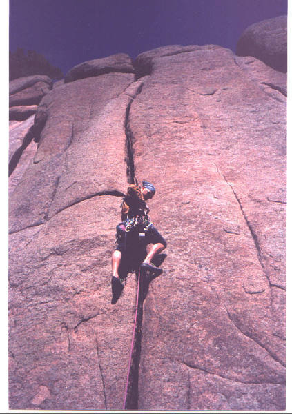 Climber Darrin Stein getting ready to add another cam to this outstanding crack.