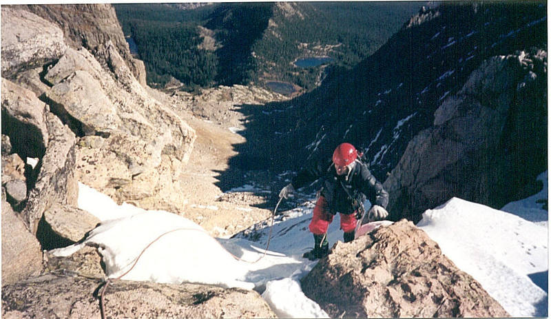 Dan St. John topping out on the West Couloir on Flattop Mountain.