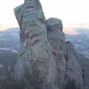 The cool view of the Third Flatiron from the East Face of the Green Thumb