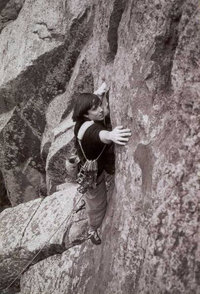 Unknown 'Brad' leading the first pitch of Handcracker Direct, on Eldo's West Ridge.  Photo by Tony Bubb.