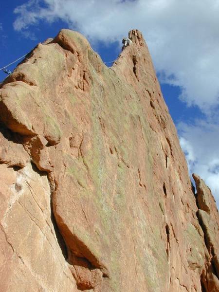 Jon Cannon on the exposed North Ridge (5.7) of Montezuma's Tower.