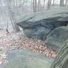 The boulder from above, looking down towards the path