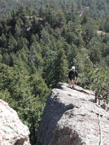 Rafe Wilson on the first pitch taken from the belay halfway up.