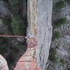 Looking straight down the rap line on the Maiden Rappel.  Yee-ha!