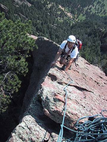 The classic final exposed moves to the summit of the Fifth Flatiron.