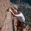 Bob Davis on the hand-traverse of the 3rd pitch variation. Nice exposure.