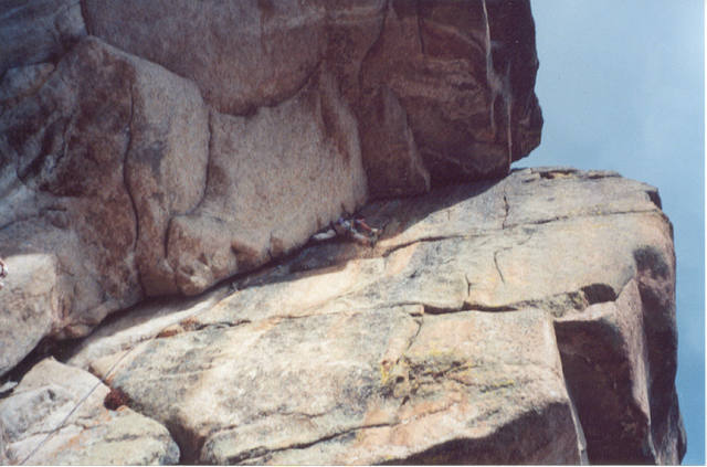 Jay V -climbing; photo by -Steve S<br>
EXCELLENT THING TO BE UP THERE!  This is why the S. Platte is sooo good.  Just gotta love it.