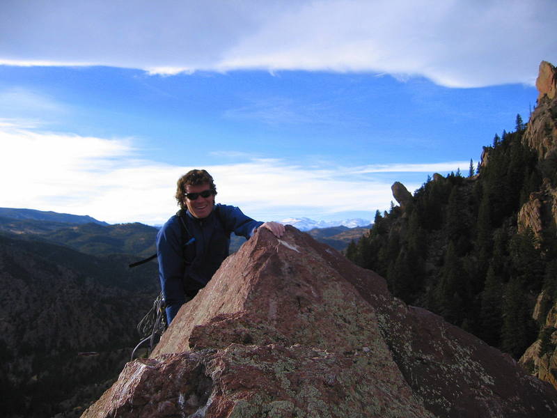 Chris Carithers tops out on Yellow Spur.  Photo: Mike Morley.