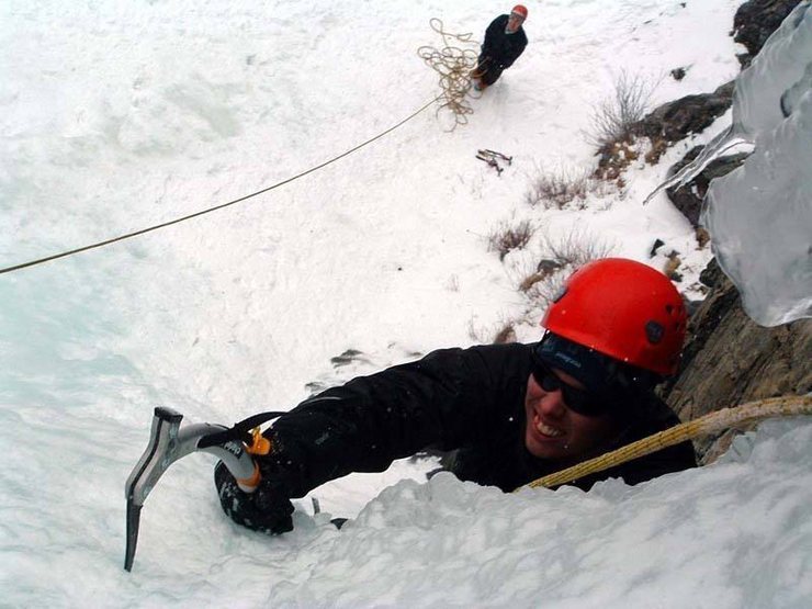 Boots with Myke belaying down below.