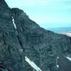 View of Superstar couloir and approach from the SE ridge of James Peak.