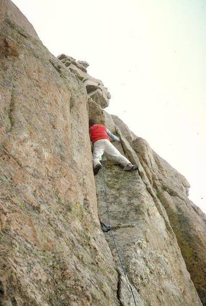 Tom Gries on the summit pitch of Warhead (FA).