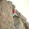 Tom Gries on the summit pitch of Warhead (FA).