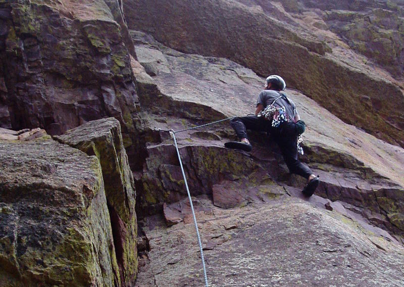 John Courtney on the 10d crux at the 2nd bolt.