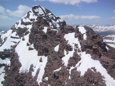 S Maroon from near the summit of N Maroon.  The traverse goes over the gendarme in the foreground (blends in with S Maroon).