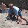 Visiting climber Greg Opland demonstrates his mastry of the sport by soloing the Quartz Crystal Pitch with his eyes closed.