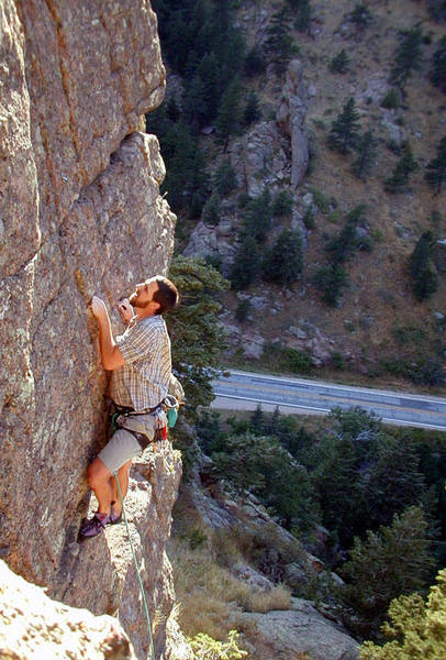 A shot of me pulling through the first cruxy section of Fogline, taken by Tom Pietrykowski (Petro).