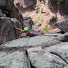 Mary Anne Curtis moving into the corner at the top of the second pitch.