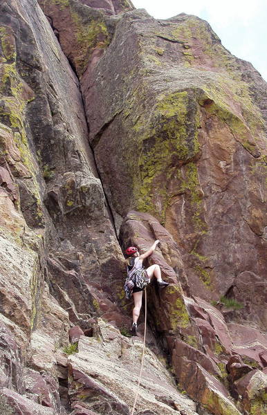 Christa Cline starting up the dihedral.