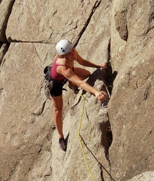 Marga Powell on the hand traverse on the first pitch.