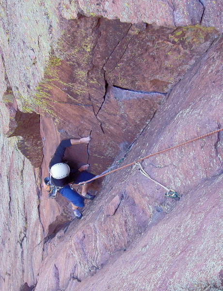 Mark Kelleher cranking the crux layback.