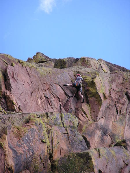 Almost through the crux on pitch four