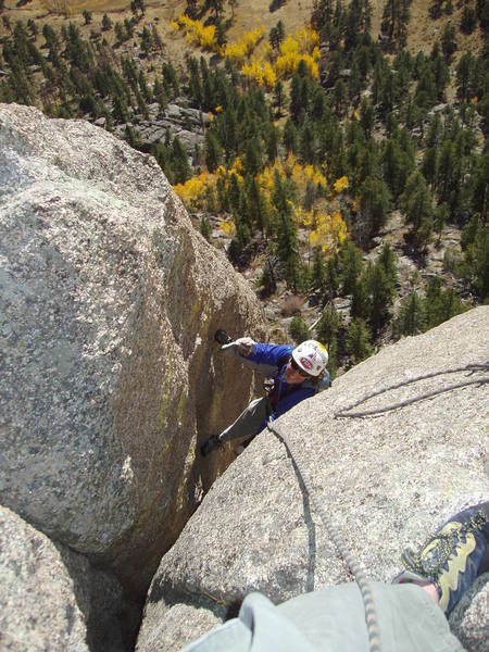 Fran in the chimney on pitch 5.