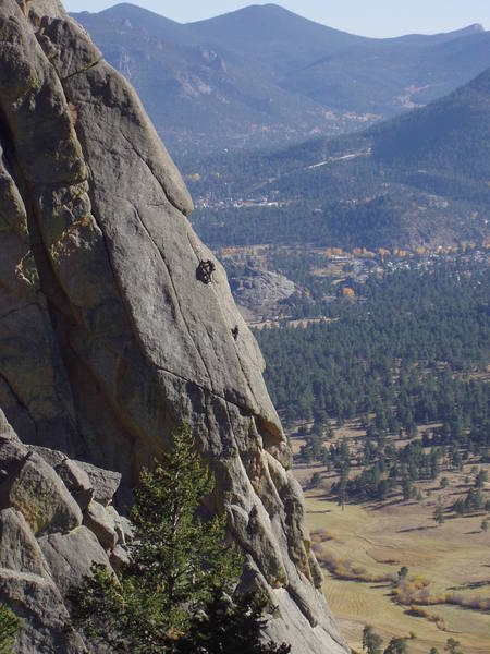 Unknown climbers on the fourth pitch. Photo taken from the descent off of the Bookend on 10/11/2003.