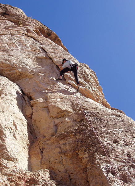 Bart Calkins starting up the beautiful layback flake.