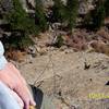 Justin Shofler looking down on Coloroddity to belayer Brian Maynes.