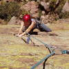 Christa Cline cranking the steep finger crack on upper T2.