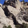 The large shadowed left facing corner is Bihedral Route 5.8 (good climb). Bihedral Arete is the sunny face just right of the corner.