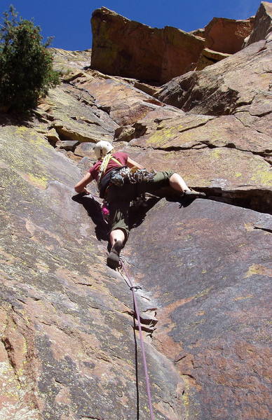 Irina Overeem at the crux of the first pitch.  The fun isn't over until Irina is standing on the ledge by her left hand.