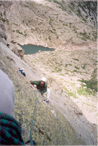 Jon on face below crux pitch.