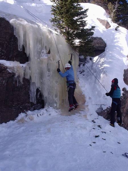 WI3 Yellow Ice, briefly.  Not much ice.  Probably better as a ice bouldering area.