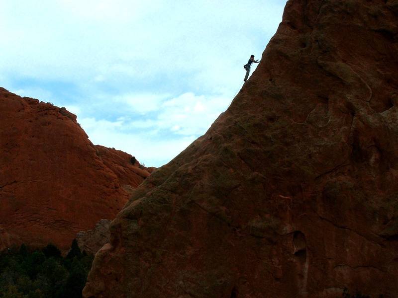 Mike Sandoval leading the North ridge on Montezuma tower after threading the pot hole.