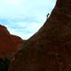 Mike Sandoval leading the North ridge on Montezuma tower after threading the pot hole.