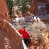 Jon Cannon taking up valuable lens time just past the crux of Finger Ramp.  Photo by BW.