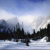 En route to the South Face of Flattop. Flattop on the right, Hallett on the Left.