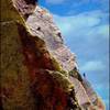 Climbers on Icarus and Yellow Spur from Darkness Till Dawn alcove.