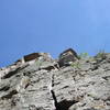 Evan Horst leading the third (wide crack) pitch of The Maiden Voyage.<br>
<br>
Photo by Mitch Musci.