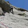 Ivan leads the crux on P1 (the first pitch off Library Ledge, sometimes refered to as the second pitch).