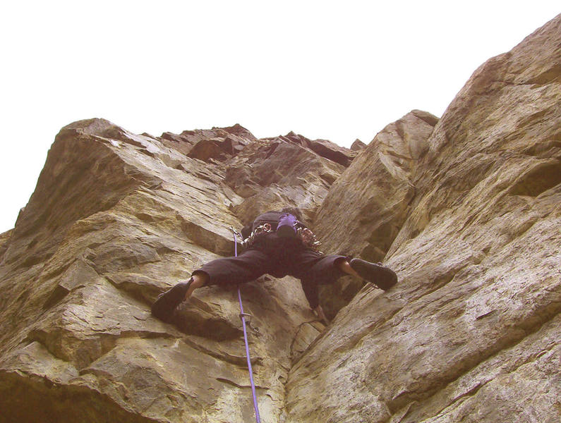 Mark leveraging past the first crux of P2 on Higher Calling, Ra, Empire.